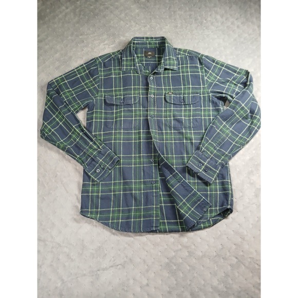 Obey Other - Obey Worldwide Mens Navy Green Plaid Flannel Button Down Shirt Size M Cotton